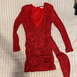Fashion Nova Sparkling Red Long Sleeve Dress